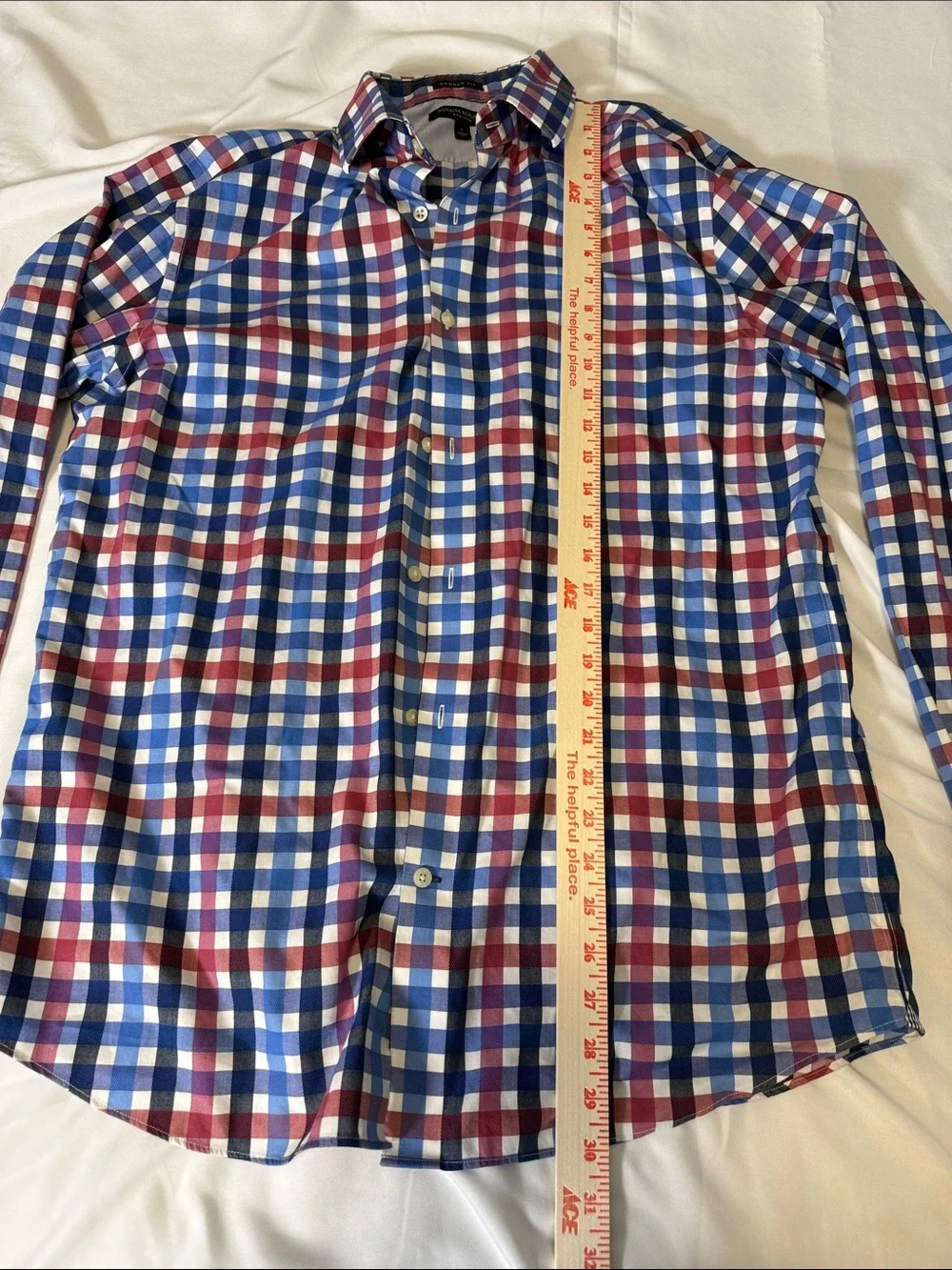 Banana Republic Red, Blue & White Plaid Button-Down Shirt Camden Fit Large